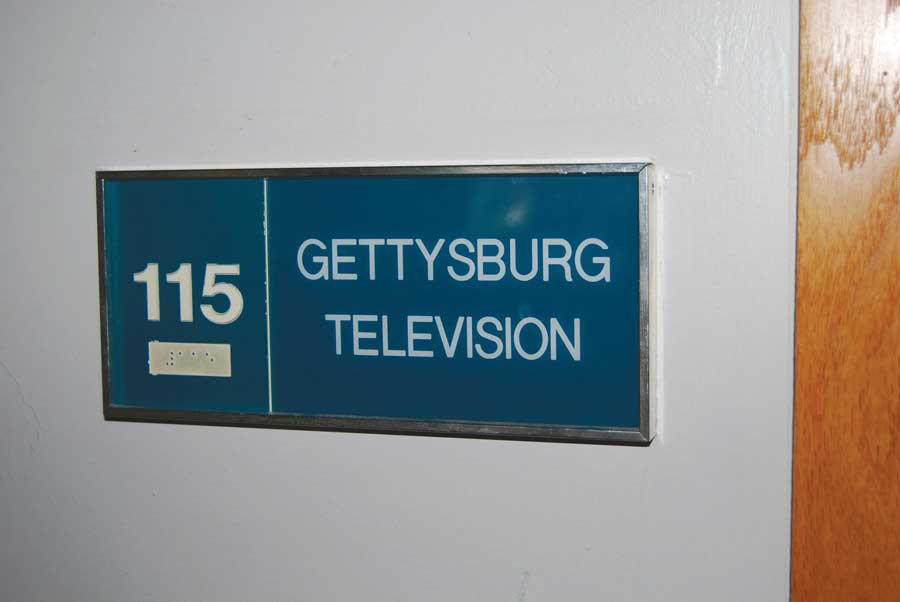 Plaque on a wall that says Gettysburg Television