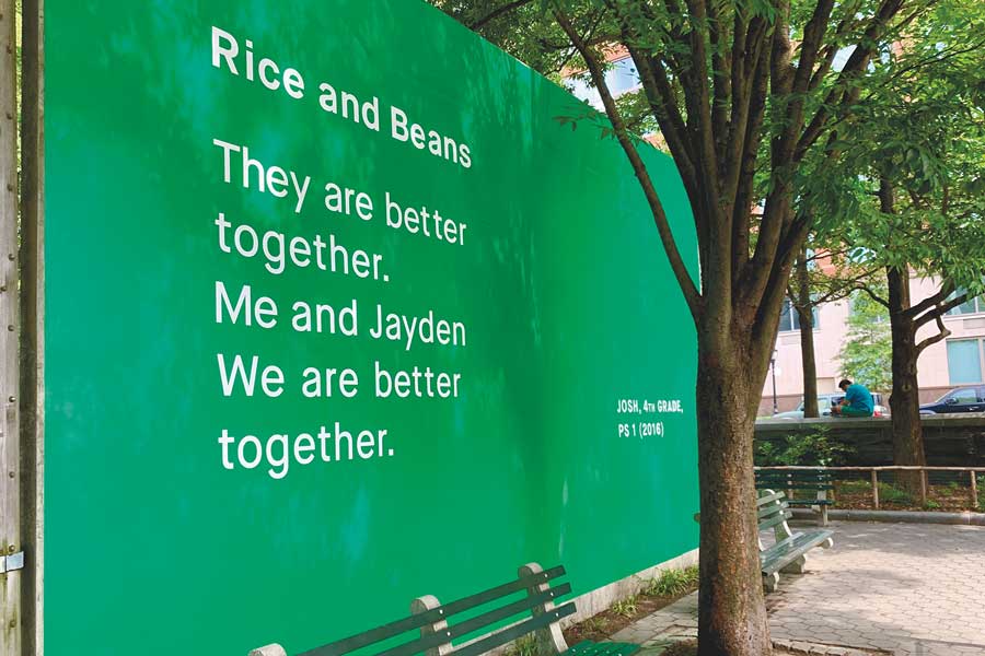 Outdoor sign with a quote in a public park