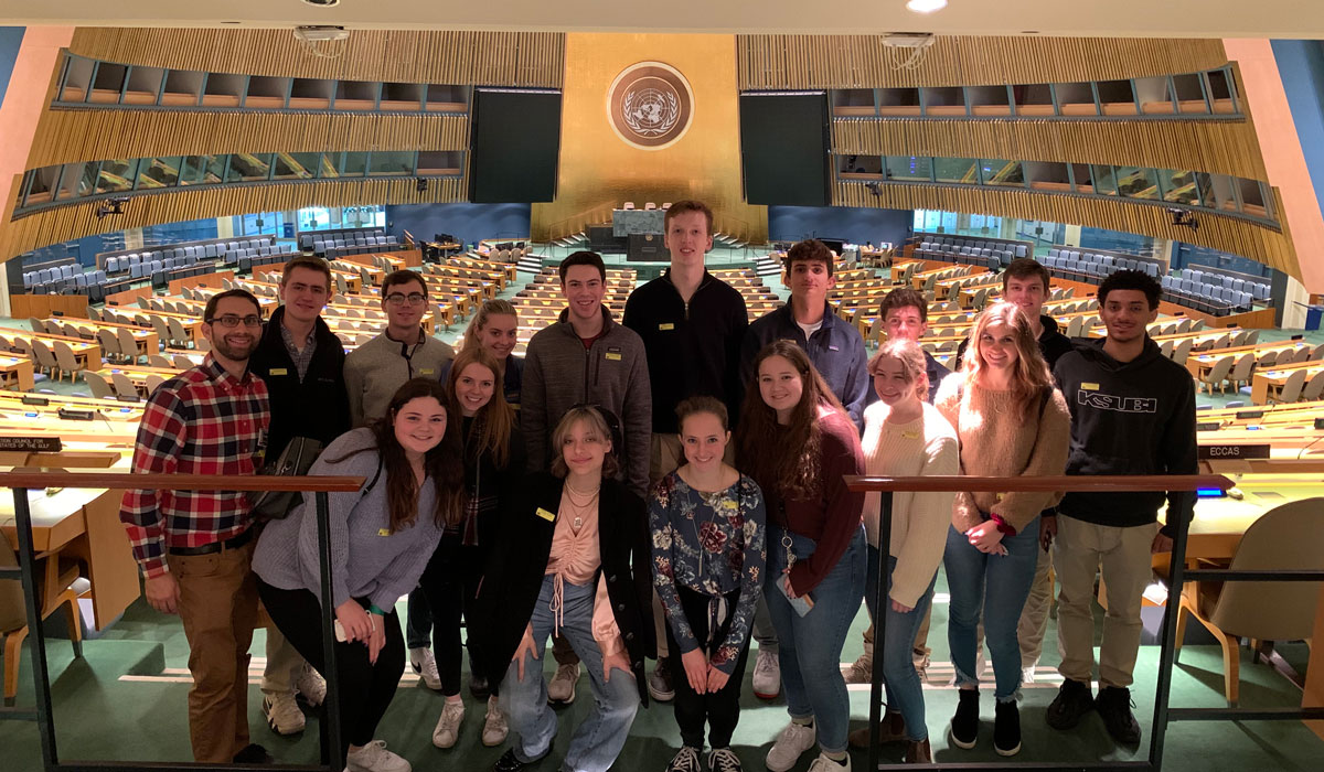 Daniel Willever and other students at the United Nations headquarters