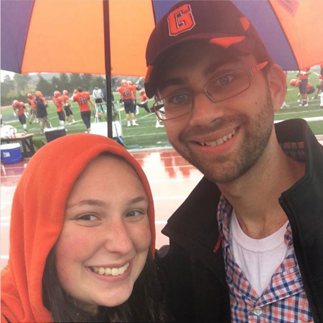 Melanie Greenberg with Daniel Willever on Gettysburg College's campus